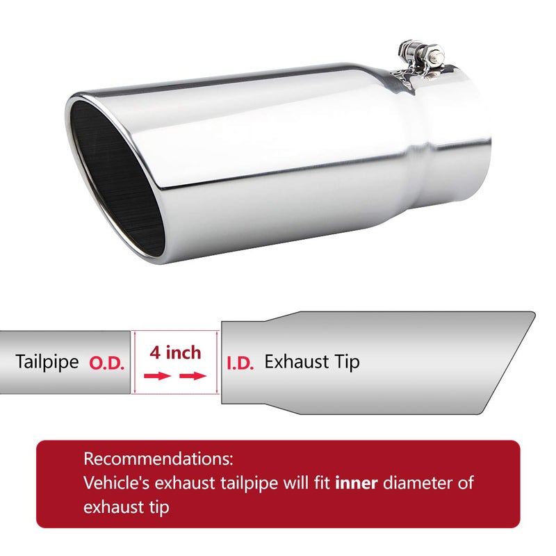 LCGP 4" to 5" Diesel Exhaust Tip, 12" Overall Length Bolt On Design Truck Tail Tip,Polished, Rolled Angle Cut Design - Image 3